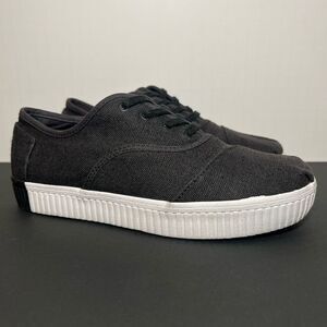 Womens TOMS Cordones Boardwalk Black Canvas Lace Up Platform Sneakers / Size 6.5